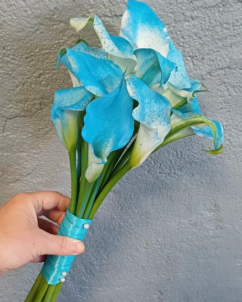 Bouquet de mariée aux callas bleus