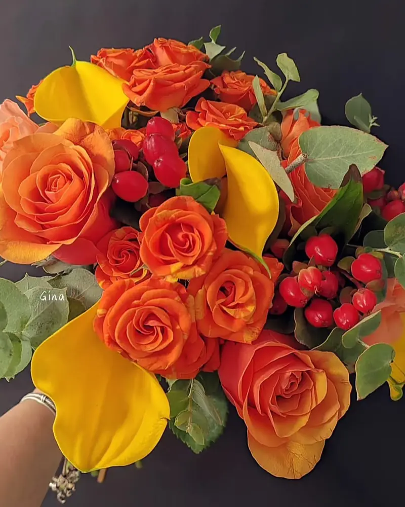 Bouquet de mariée orange et jaune
